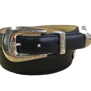 Danbury Genuine Leather Black and Silver Buckle Belt 42